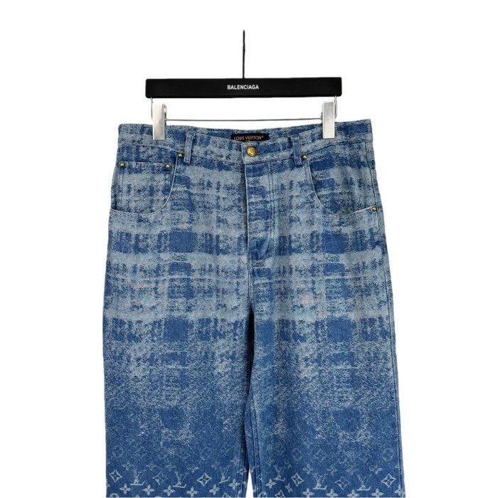 1:1 quality version Bleached Plaid Jacquard Denim Jeans 28759547