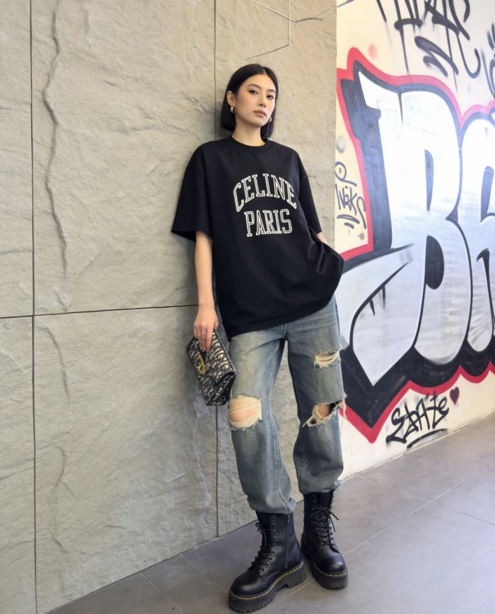 1:1 quality version Flocked Letter Print Tee 3 colors 28756475