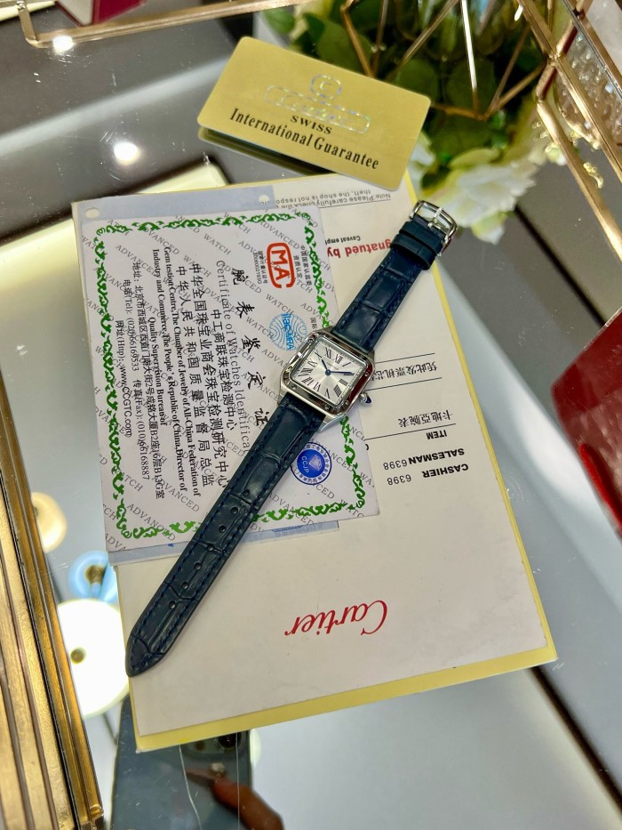 Santos Series Silver Dial Leather Strap Watch【Dial diameter：33mm】28763118