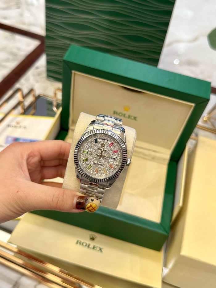 DAY-DATE Rainbow-Colored Hour Markers Mechanical Movement Watch【Dial diameter：40mm 】28771368