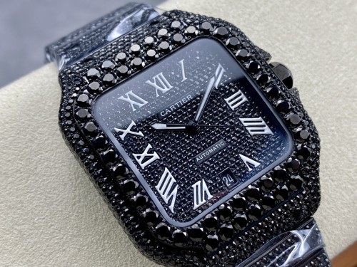 1:1 quality version Black Moissanite Diamond-Studded Santos Mechanical Watch【Dial diameter：39.8mm】28773787