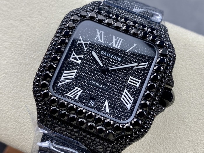 1:1 quality version Black Moissanite Diamond-Studded Santos Mechanical Watch【Dial diameter：39.8mm】28773787