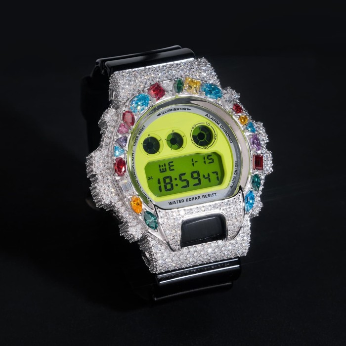 Sterling Silver Case with Colored Moissanite DW6900 Watch Case 3 colors 28777620