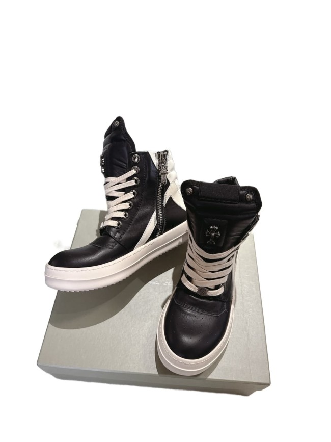 1:1 quality version R*ck0wens Silver accessories decorate the calfskin contrasting high-top shoes 2 colors 28791727