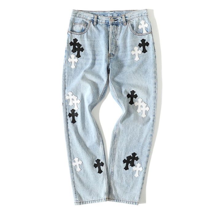 1:1 quality version Black and White Cross Light Blue Jeans 28791698