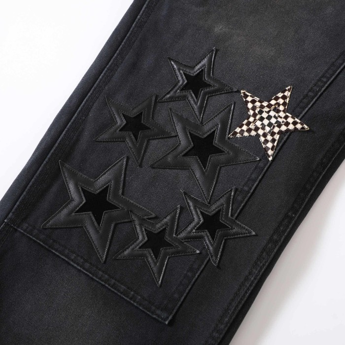 1:1 quality version Las Vegas Limited Edition Checkered Horsehair Star Patchwork Jeans 28791704