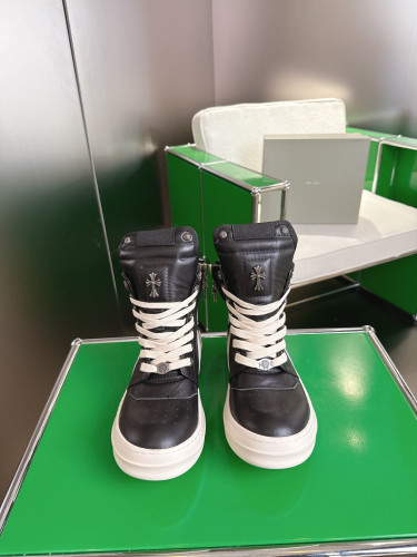 1:1 quality version R*ck0wens Silver accessories decorate the calfskin contrasting high-top shoes 2 colors 28791727