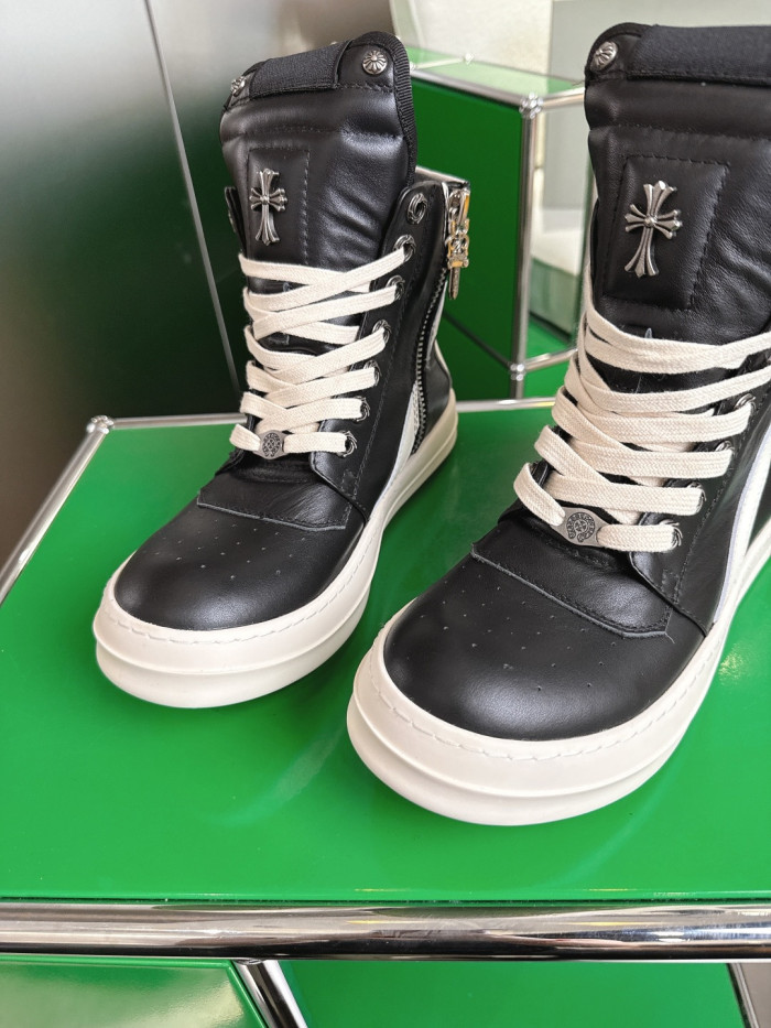 1:1 quality version R*ck0wens Silver accessories decorate the calfskin contrasting high-top shoes 2 colors 28791727