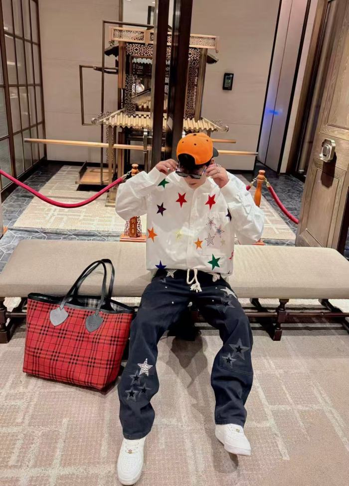 1:1 quality version Las Vegas Limited Edition Checkered Horsehair Star Patchwork Jeans 28791704