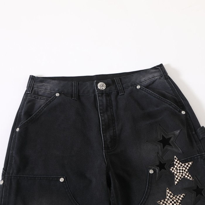 1:1 quality version Las Vegas Limited Edition Checkered Horsehair Star Patchwork Jeans 28791704