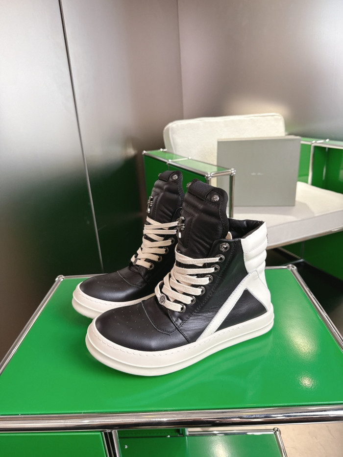 1:1 quality version R*ck0wens Silver accessories decorate the calfskin contrasting high-top shoes 2 colors 28791727