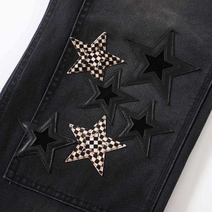 1:1 quality version Las Vegas Limited Edition Checkered Horsehair Star Patchwork Jeans 28791704