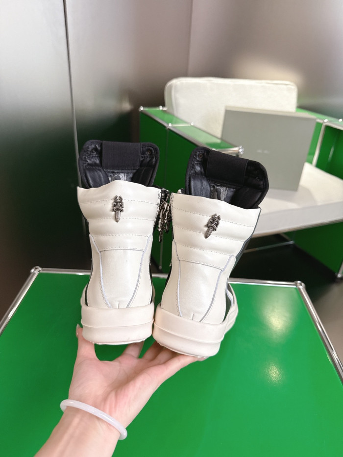 1:1 quality version R*ck0wens Silver accessories decorate the calfskin contrasting high-top shoes 2 colors 28791727