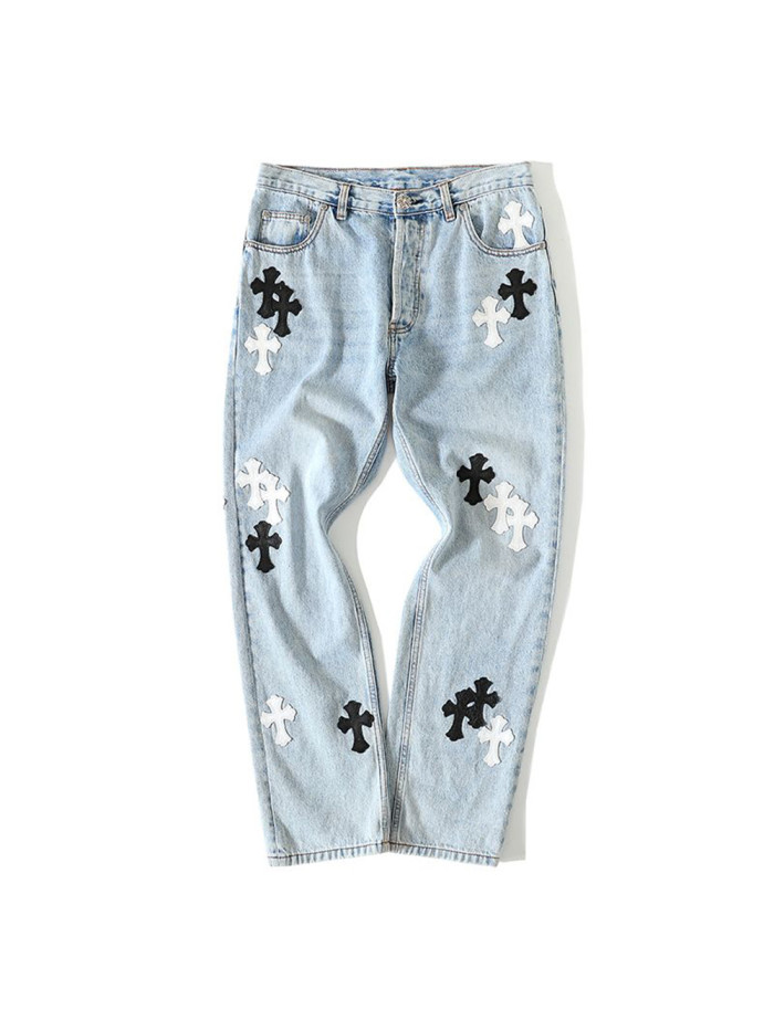 1:1 quality version Black and White Cross Light Blue Jeans 28791698