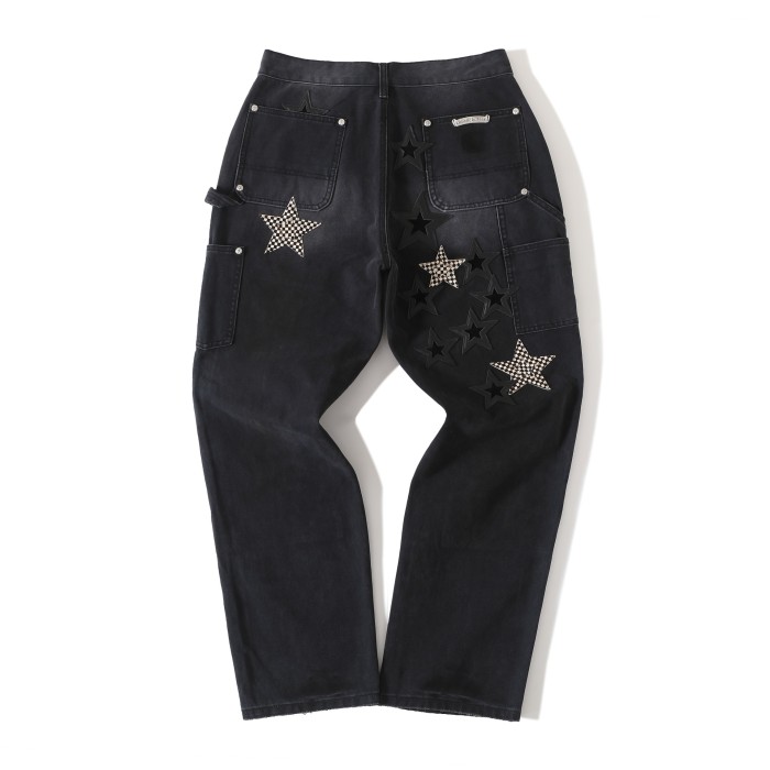 1:1 quality version Las Vegas Limited Edition Checkered Horsehair Star Patchwork Jeans 28791704