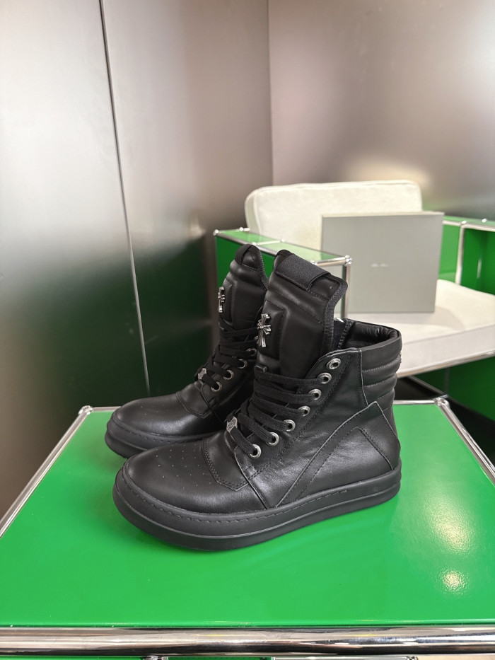 1:1 quality version R*ck0wens Silver accessories decorate the calfskin contrasting high-top shoes 2 colors 28791727