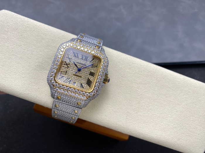 1:1 quality version Black Moissanite Diamond-Studded Santos Mechanical Watch【Dial diameter：39.8mm】28773787