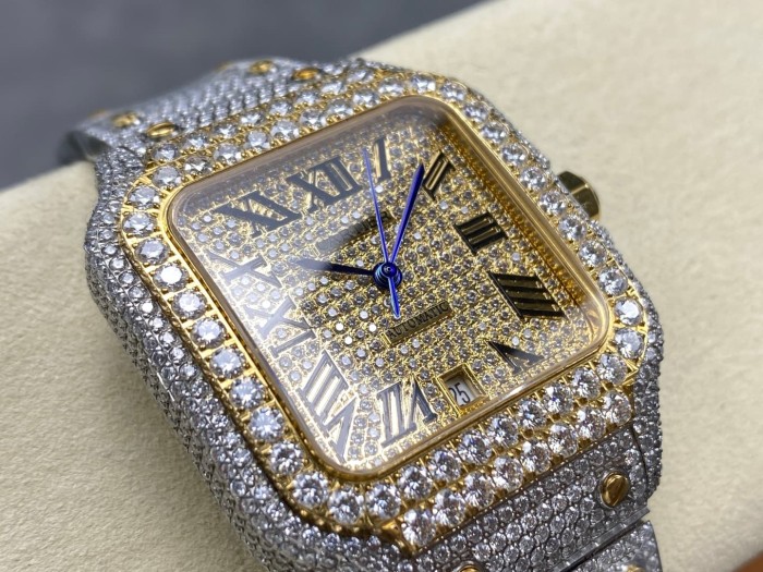 1:1 quality version Black Moissanite Diamond-Studded Santos Mechanical Watch【Dial diameter：39.8mm】28773787