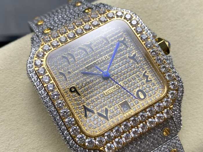 1:1 quality version Black Moissanite Diamond-Studded Santos Mechanical Watch【Dial diameter：39.8mm】28773787