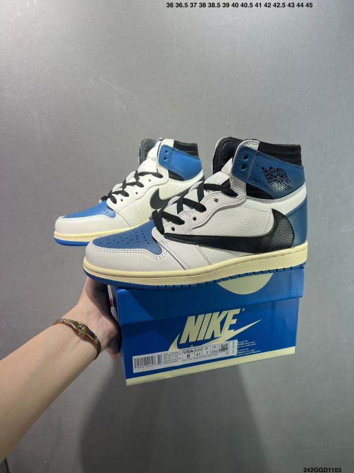[plus-size shoes]1:1 quality version Tr@vis Scott x Fr@gment x @j1 Retro Blue White High Top Basketball Shoes 28877984