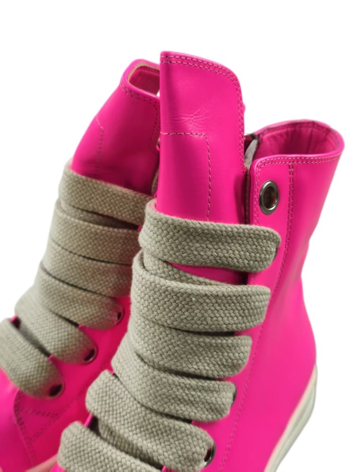1:1 quality version Red pink thick lace zippered high top shoes