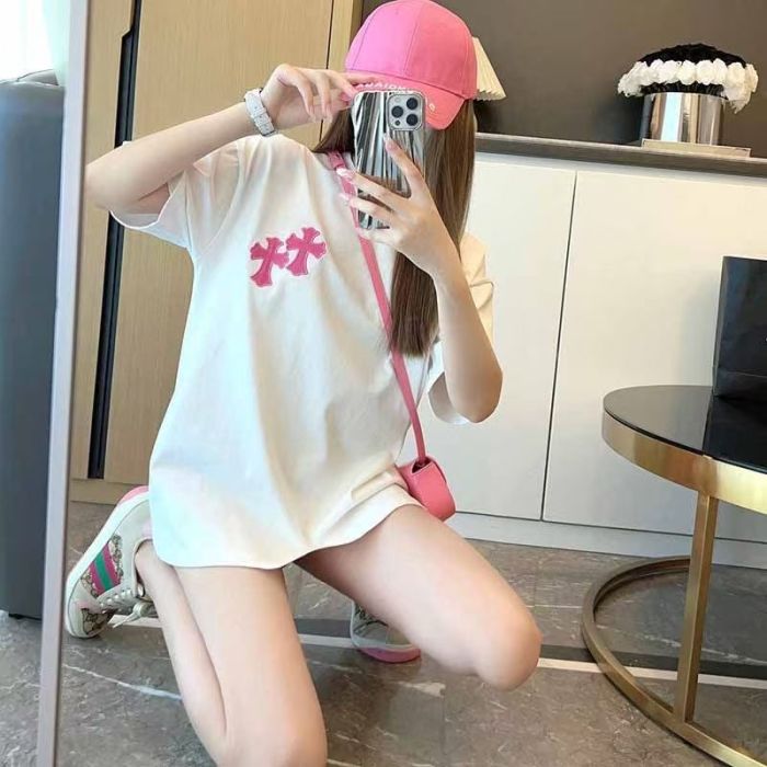 Sanskrit Cross Pink Leather Label Embroidery Tee 3 colors 28884595