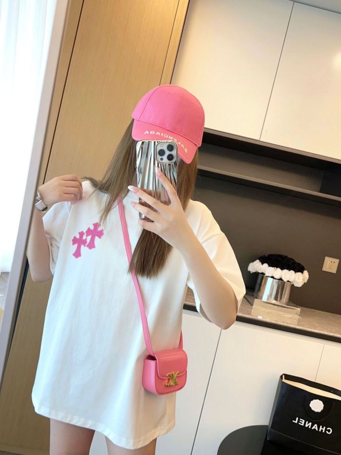 Sanskrit Cross Pink Leather Label Embroidery Tee 3 colors 28884595