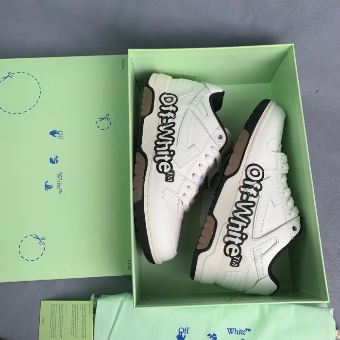 [plus-size shoes] Logo Print White Leather Board Shoes 28885846