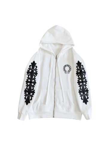 1:1 quality version Horseshoe Flower Arm Print Antique Silver Zipper Hoodie 28893087