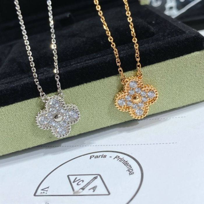 1:1 quality version Full Diamond Four-Leaf Clover Necklace 2 colors 28894554