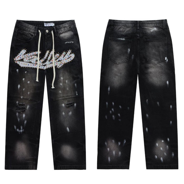Rainbow Candy Embroidery Beaded Rhinestone Washed Jeans 2 colors 28899681