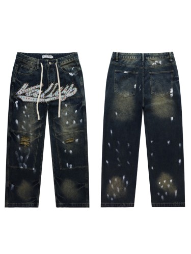Rainbow Candy Embroidery Beaded Rhinestone Washed Jeans 2 colors 28899681