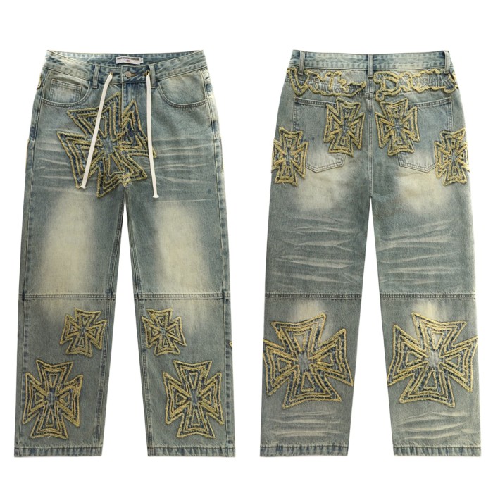 Rainbow Candy Wool Embroidery Washed Jeans 2 colors 28899680