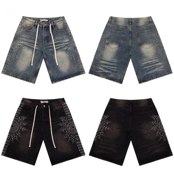 Sunflower Waterdrop Rhinestone Washed Denim Shorts 2 colors 28899679