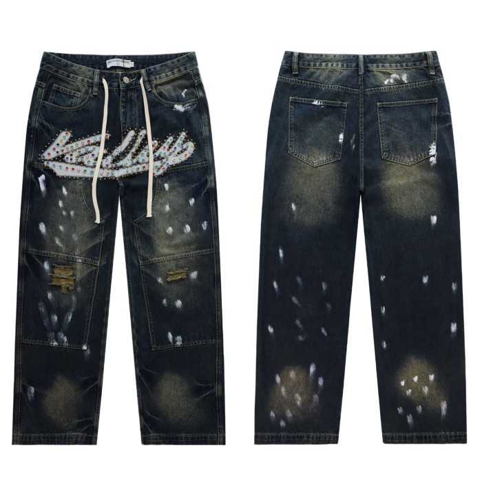Rainbow Candy Embroidery Beaded Rhinestone Washed Jeans 2 colors 28899681