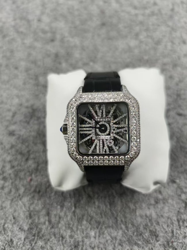 1:1 quality version Santos Silver Skeleton Dial Moissanite Mechanical Watch【Dial diameter：40mm】28773751