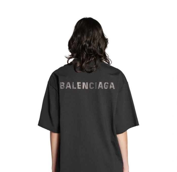 1:1 quality version Front and Back Letter Rhinestone Washed Tee 2 colors 28903003
