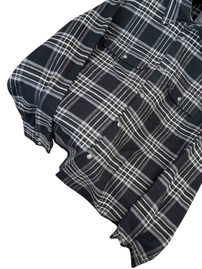 1:1 quality version classic black-white-gray check jacquard lapel long-sleeve shirt 28937201