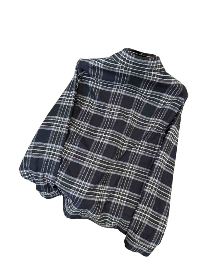 1:1 quality version classic black-white-gray check jacquard lapel long-sleeve shirt 28937201