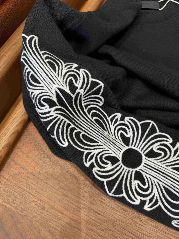 1:1 quality version Scroll Pattern Embroidered Crew Neck Wool Sweater 2 colors 28938051