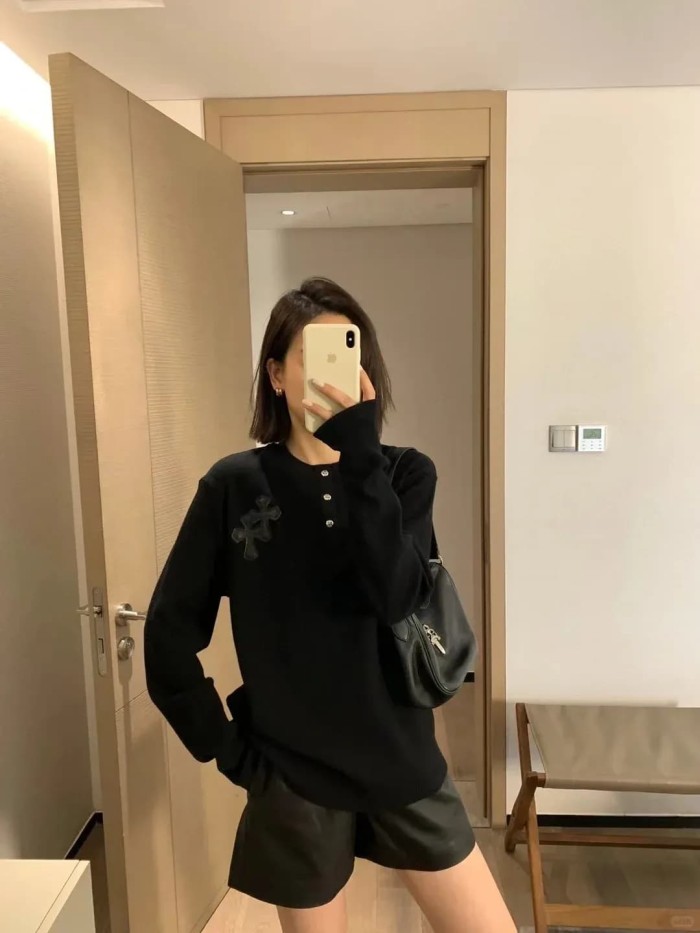 1:1 quality version Cotton Waffle Knit Cross Patch Crew Neck Long Sleeve Sweatshirt 2 colors 28938005