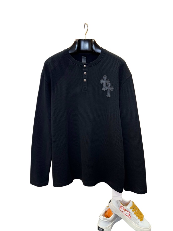 1:1 quality version Cotton Waffle Knit Cross Patch Crew Neck Long Sleeve Sweatshirt 2 colors 28938005