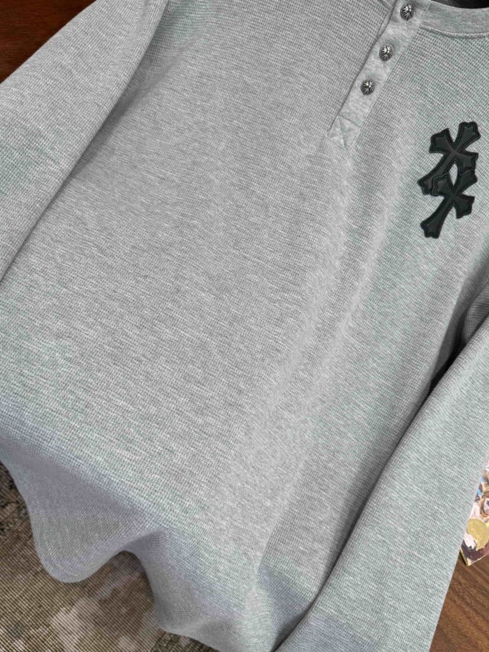 1:1 quality version Cotton Waffle Knit Cross Patch Crew Neck Long Sleeve Sweatshirt 2 colors 28938005
