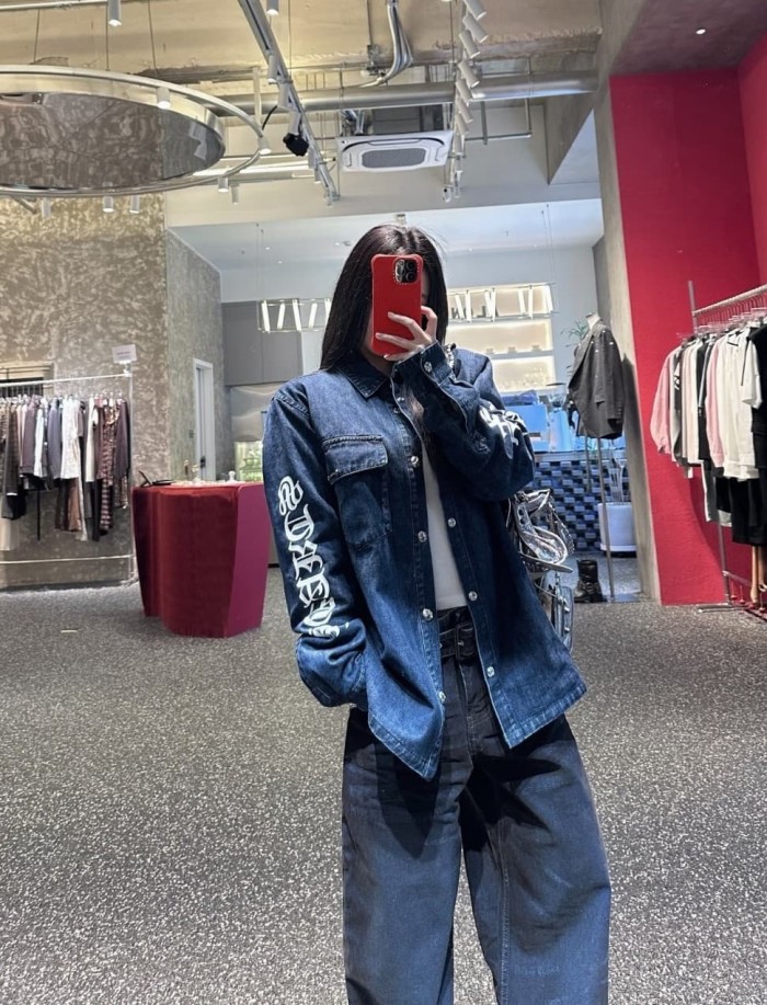 1:1 quality version Sanskrit Print Denim Shirt Jacket 28937971