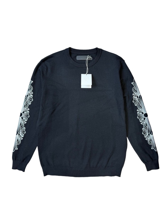 1:1 quality version Scroll Pattern Embroidered Crew Neck Wool Sweater 2 colors 28938051