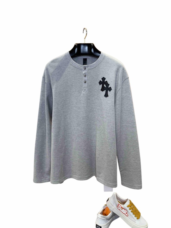 1:1 quality version Cotton Waffle Knit Cross Patch Crew Neck Long Sleeve Sweatshirt 2 colors 28938005