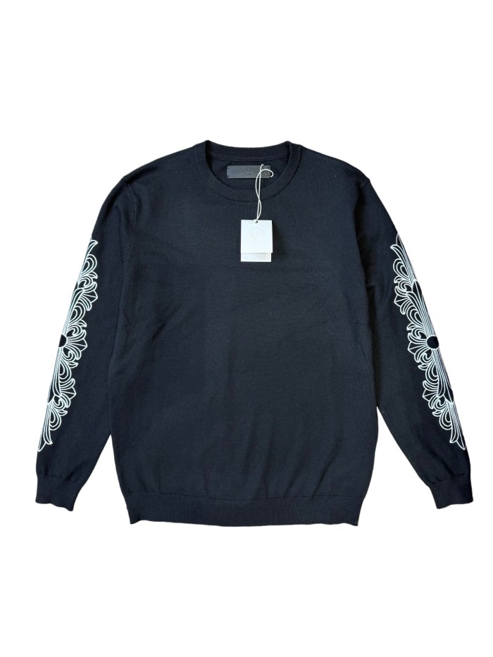 1:1 quality version Scroll Pattern Embroidered Crew Neck Wool Sweater 2 colors 28938051