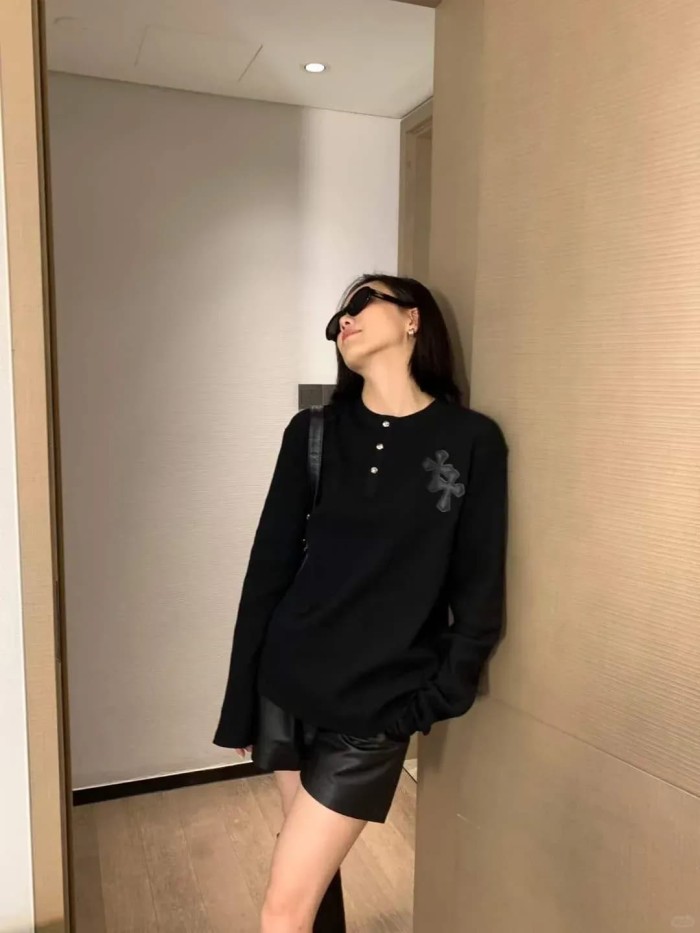 1:1 quality version Cotton Waffle Knit Cross Patch Crew Neck Long Sleeve Sweatshirt 2 colors 28938005