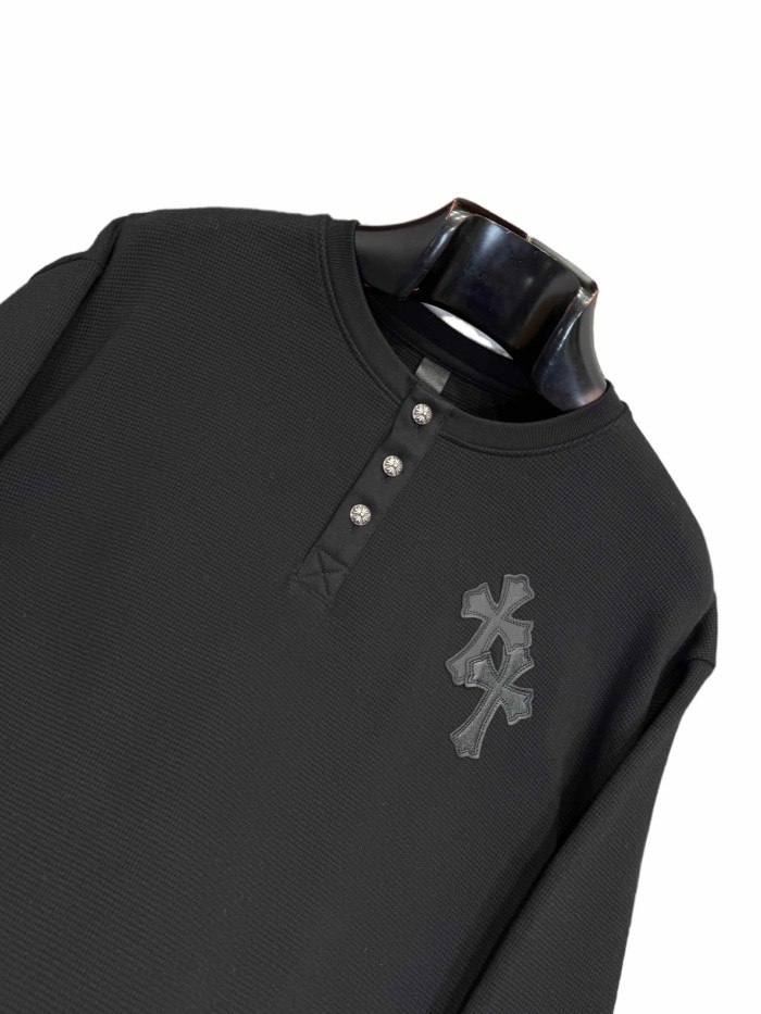 1:1 quality version Cotton Waffle Knit Cross Patch Crew Neck Long Sleeve Sweatshirt 2 colors 28938005
