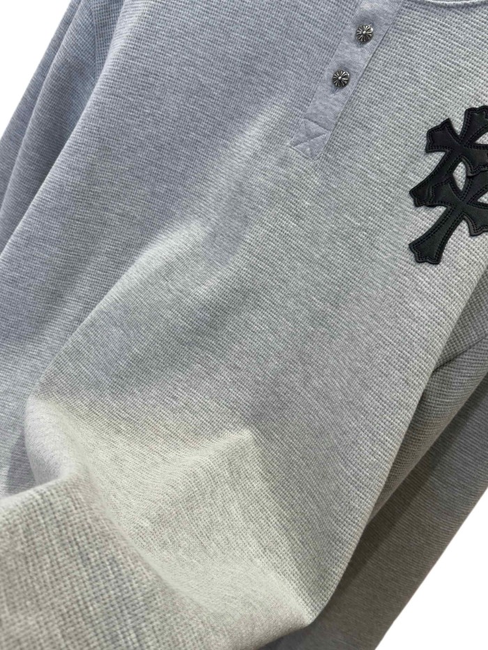 1:1 quality version Cotton Waffle Knit Cross Patch Crew Neck Long Sleeve Sweatshirt 2 colors 28938005